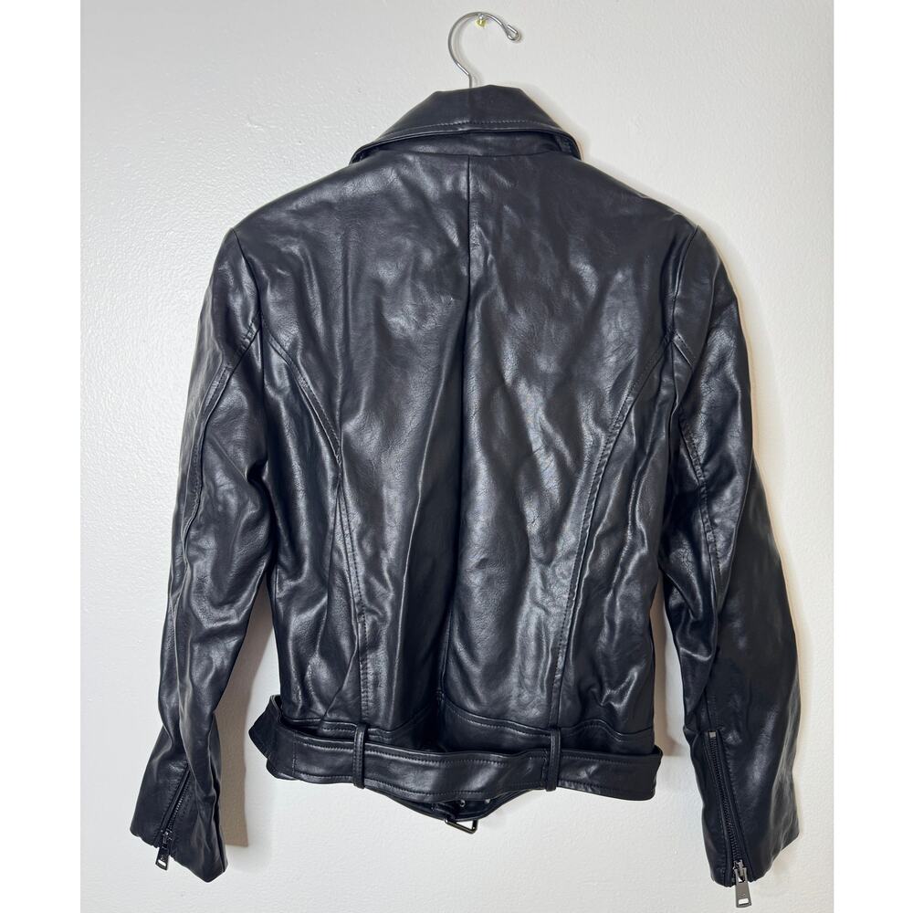 Elodie Black Faux Leather Full Zip Belted Moto Jacket Rocker Motorcycle Small - Picture 6 of 9